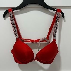Victoria’s Secret Sexy RHINESTONE Shine Strap Push Up Bra Swim Top Red size 34a